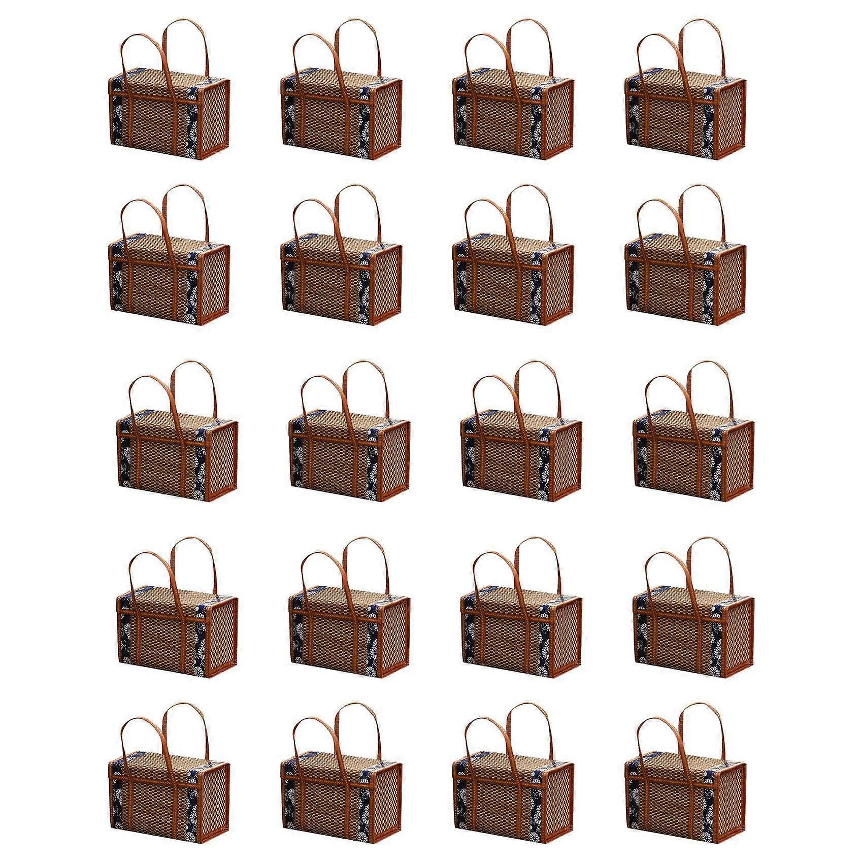 Picnic Woven Basket Wicker Storage Handle Foldable Bamboo Basket B