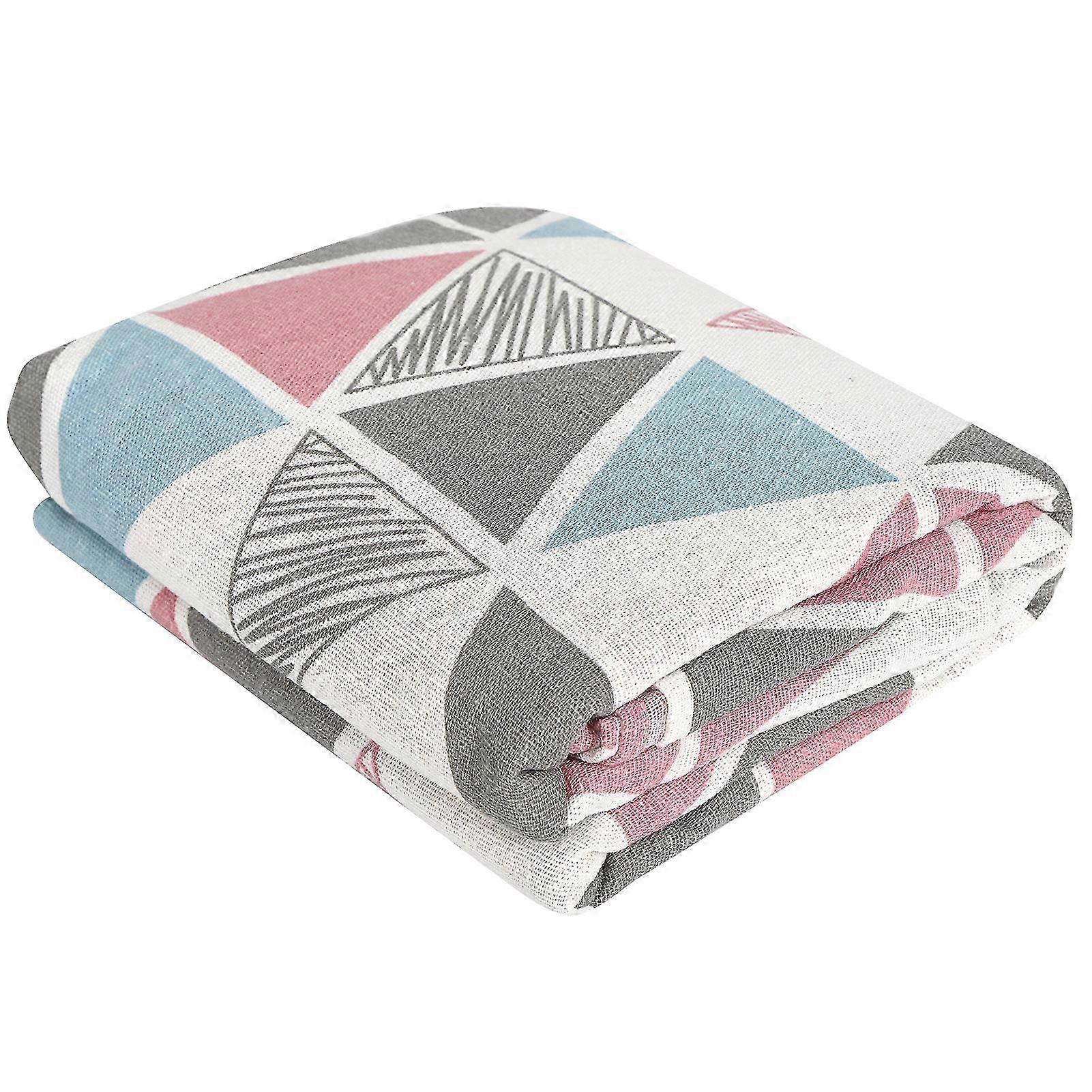 Geometric Tablecloth Cotton Linen Fabric Table Cloth Dining Table Cover Kitchen SuppliesPink, Blue and Black Triangular Pattern A-B 26s