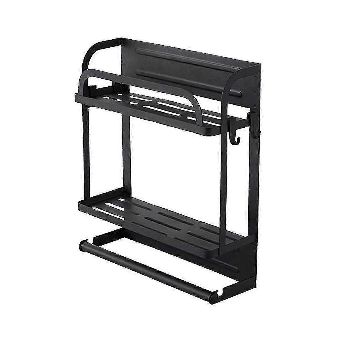 Magnetic Spice Rack Organizer 2 Tier Refrigerator Storage Shelf With Paper Towel Holder And Removab