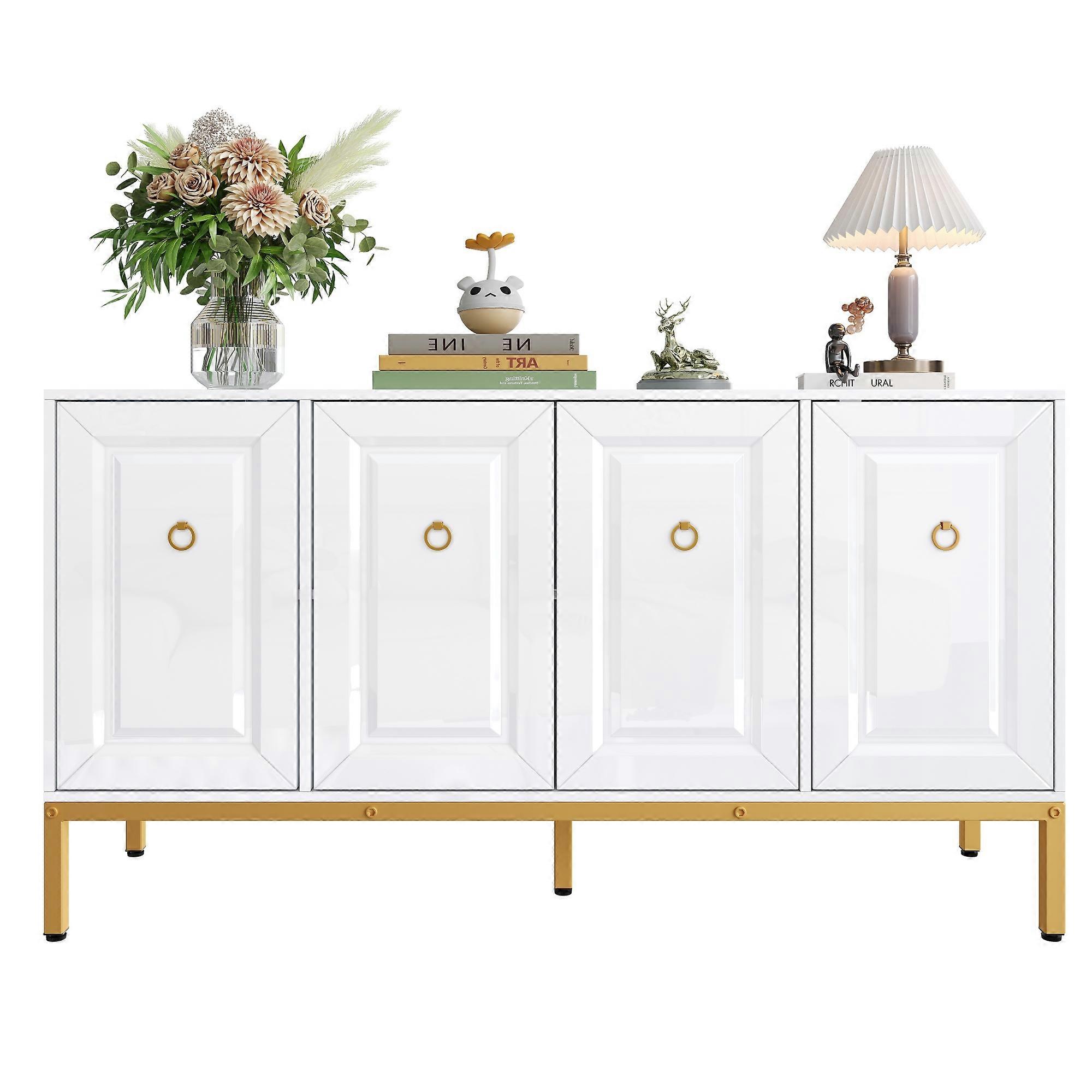 Glossy Sideboard 140cm Gold Handles Legs Storage Unit Shelves
