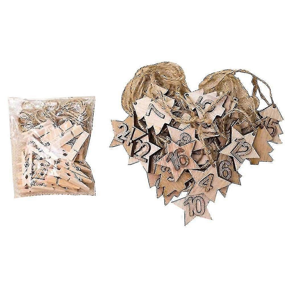 24pcs 1-24 Wooden Star Christmas Advent Calendar Tree Diy Hanging Tags Decor