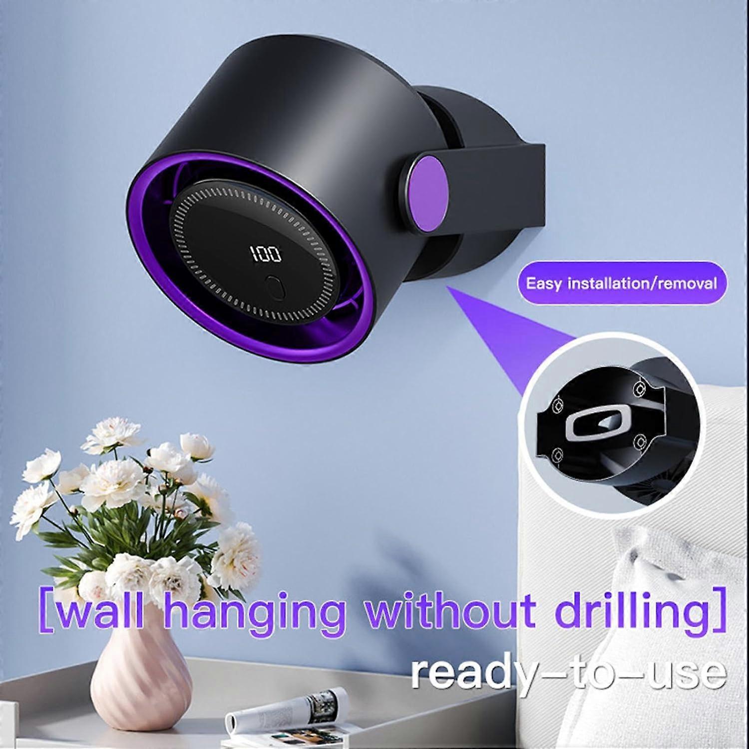 Bladeless Desk Fan USB Rechargeable Small Portable Quiet Tabletop Cooling Digital Display 13x8.5x16 cm Purple