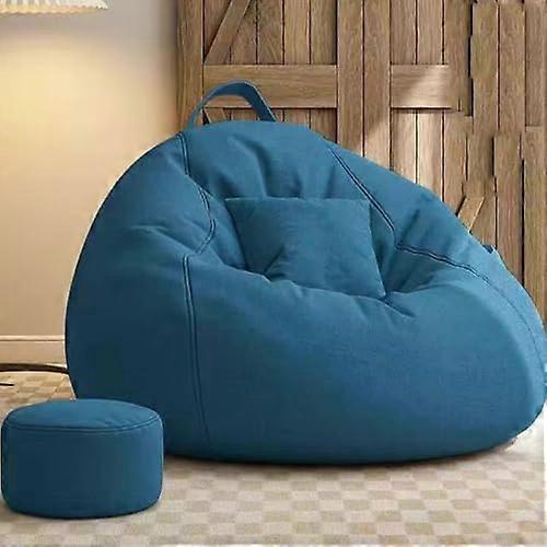 Oversize Bean Bag Chair With Rebound Memory Foam, Footstool Included, Blue, For Adults And Teens