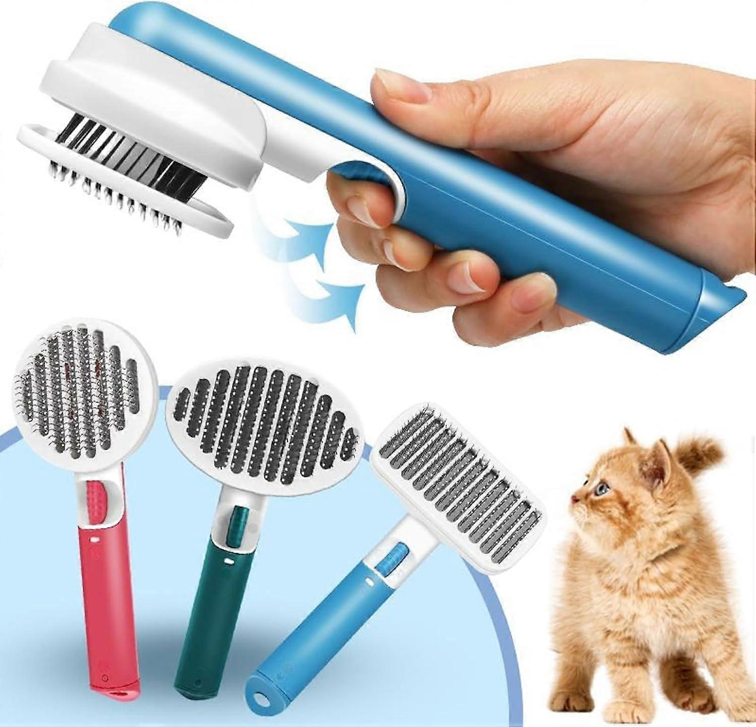 Pet Comb Automatic Fading Comb Cat Grooming  Massage Comb One-Touch De-Shedding Comb