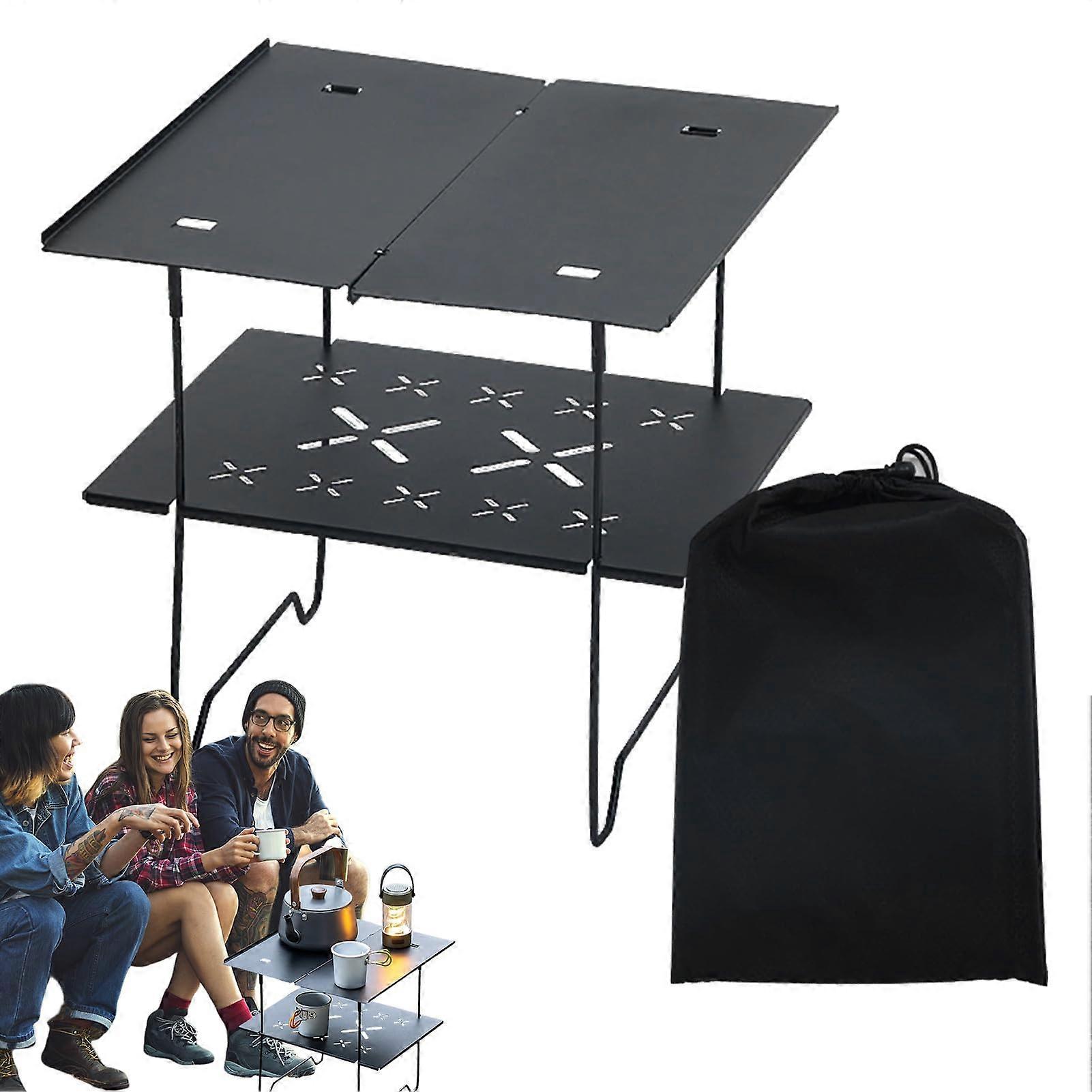 Folding Camping Table, 2Tier DoubleLayer Lightweight Portable Outdoor Side Table For Garden, Hiking, Picnic