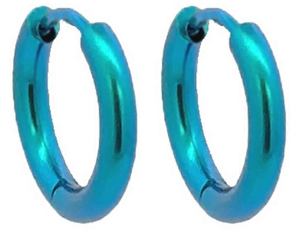 Ti2 Titanium Small Round Hinged Hoop Earrings - Kingfisher Blue