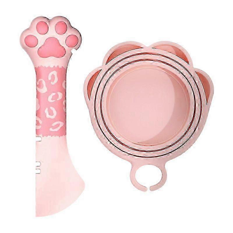 Cat Food Can Lid Cover - Paw Shape Universal Can Opener Set With One Lid and One Spoon