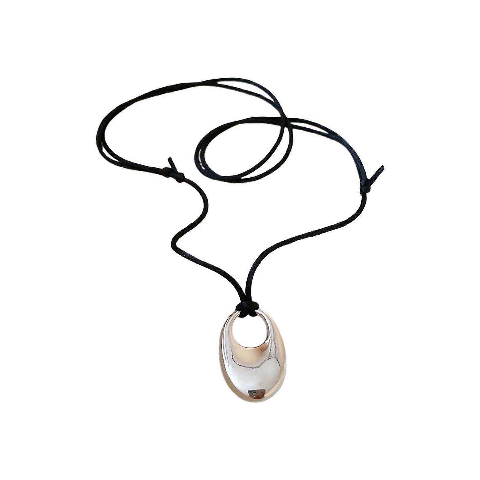 Collier élégant et ajustable en cuir, pendentif rond minimaliste, bijou en alliage de zinc de qualité supérieure, argent, idéal au quotidien