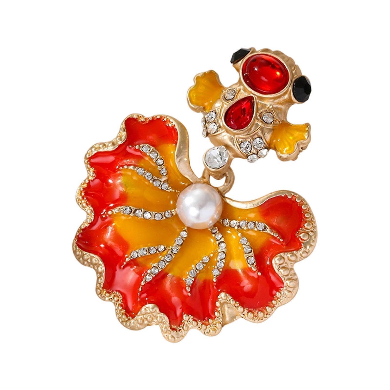 Stylish Carp Pin With Crystals Embellishment Portable Secure Clasp Versatile Accessory For Jackets Bags Hats  Red