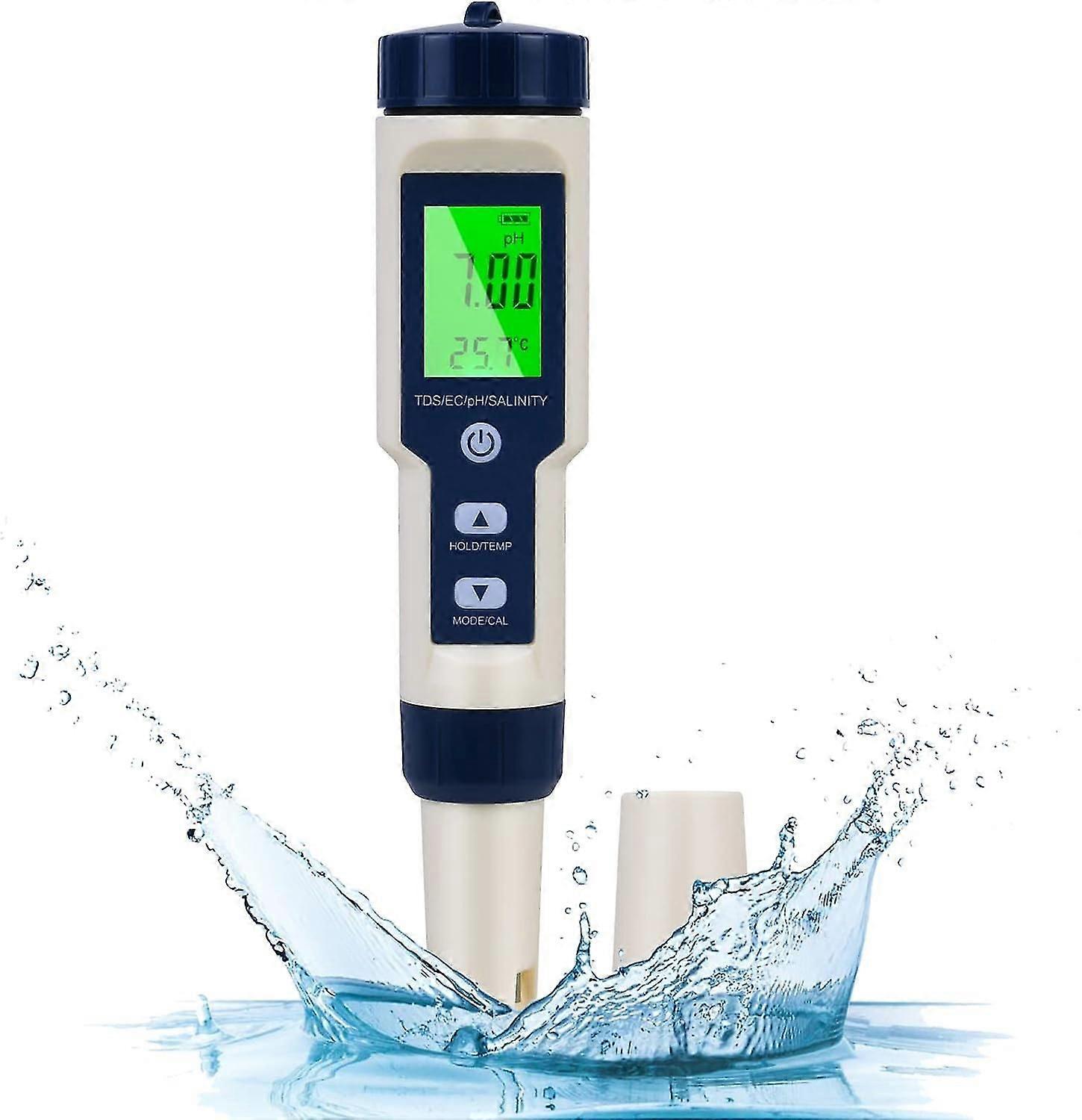 5-in-1 Electronic PH Meter Tester, PH Meter with Backlit LCD Display, Water Quality Tester for Testing pH/TDS/EC/Temperature/Salinity, for Drinking W