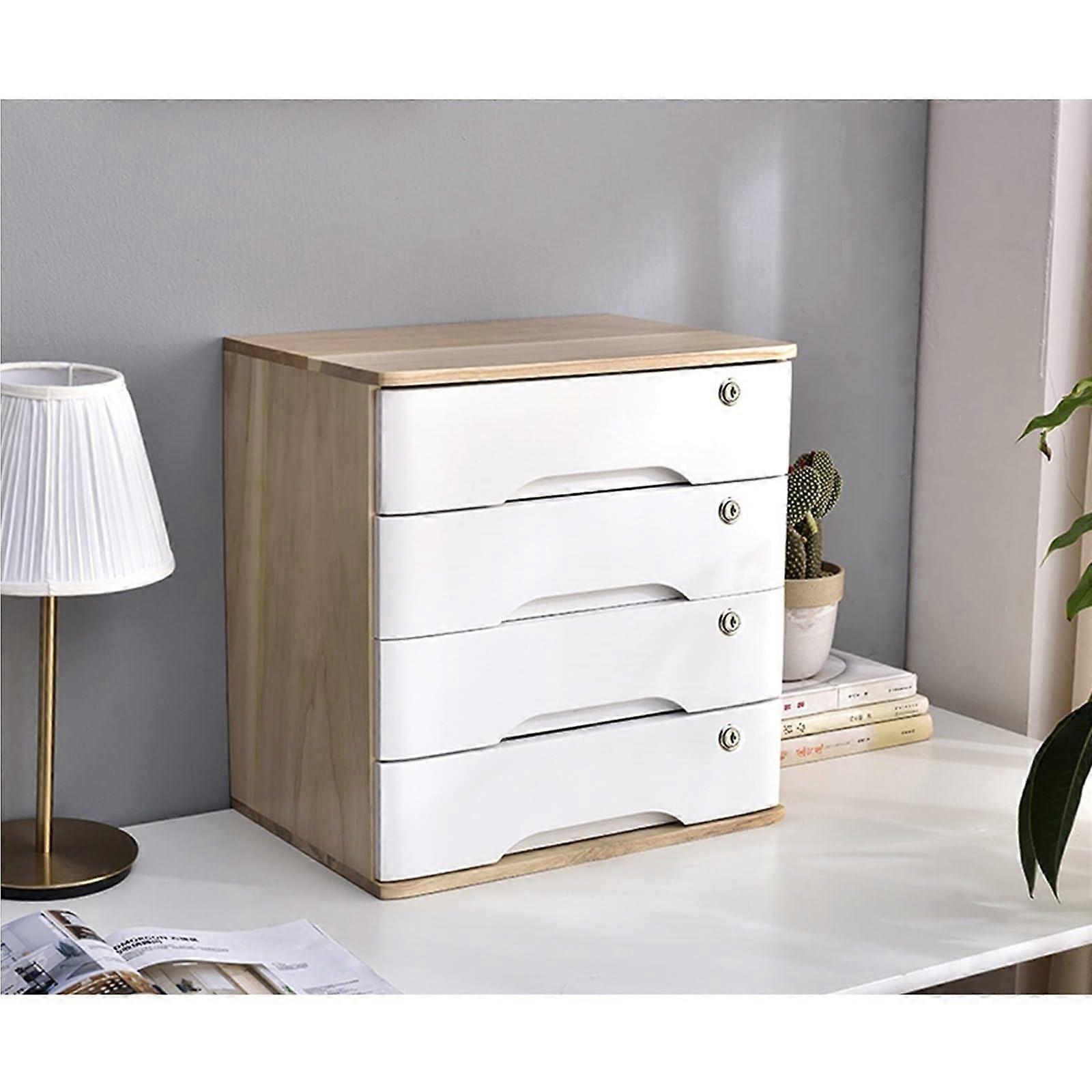 Wooden Desktop File Cabinet with Lockable Drawers for Home Office Organization, 40x28x40cm