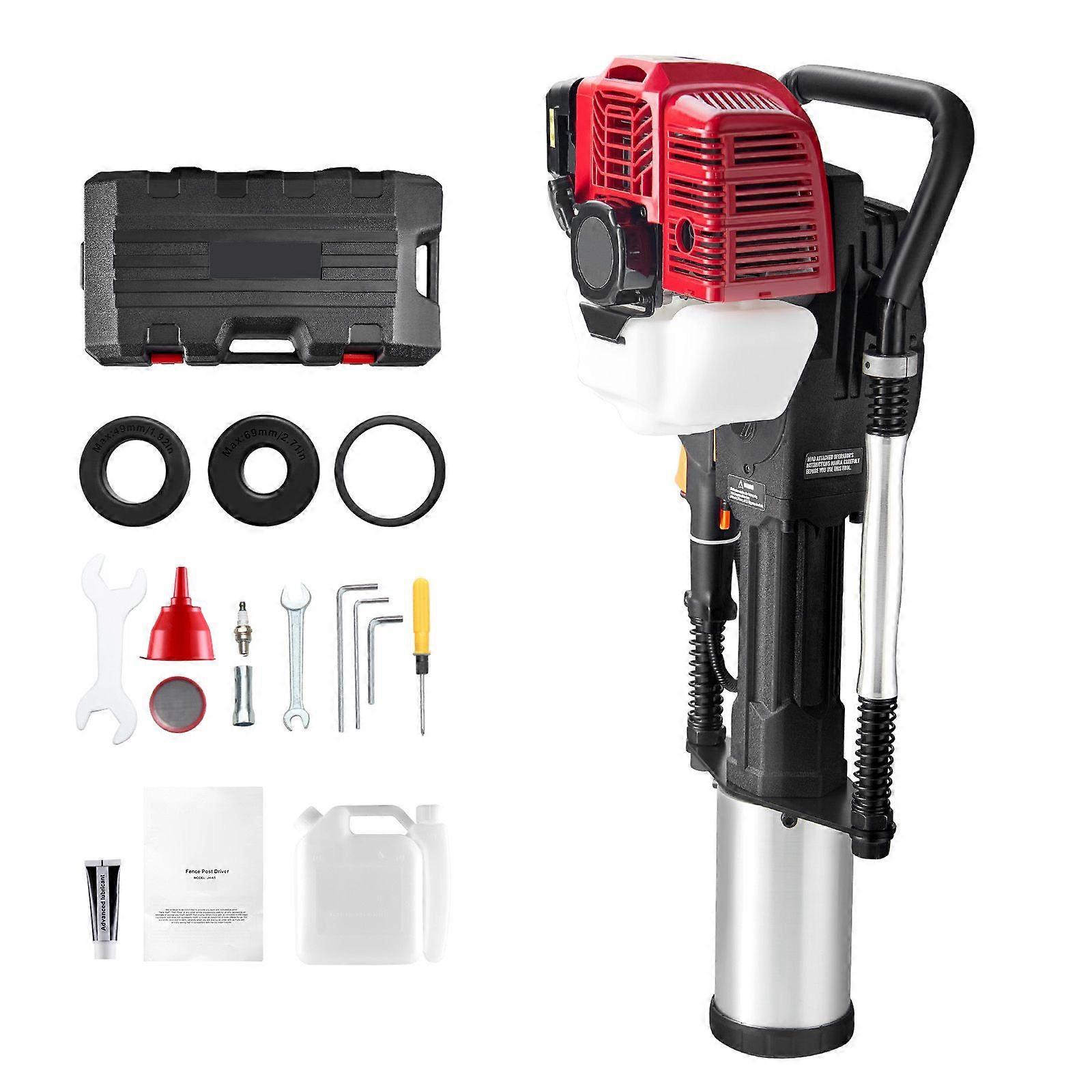 52cc 燃气 T 柱驱动器，2 冲程发动机，1400W 带 3 柱驱动头（49/69/100 mm），用于农场、围栏、道路改善