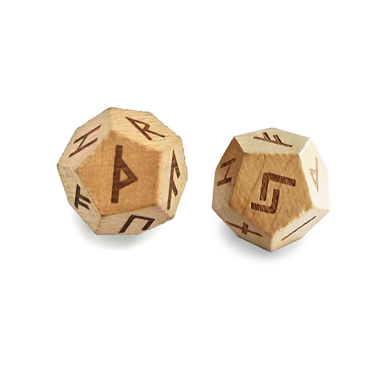 2Pcs 12-Sided  Rune Dices Astrological Polyhedral Dices Tarots Divinations Game Dices Tarots Card Accessorys  Wood color