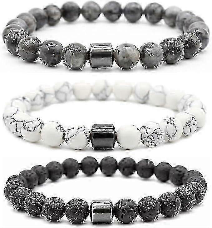 חבילה של 3 צמידי הפסקת עישון, צמיד מגנטי נגד עישון מאבן מרה שחורה, אופנתי ורב-תכליתי, צמיד נגד חרדה לעישון לגברים ולנשים