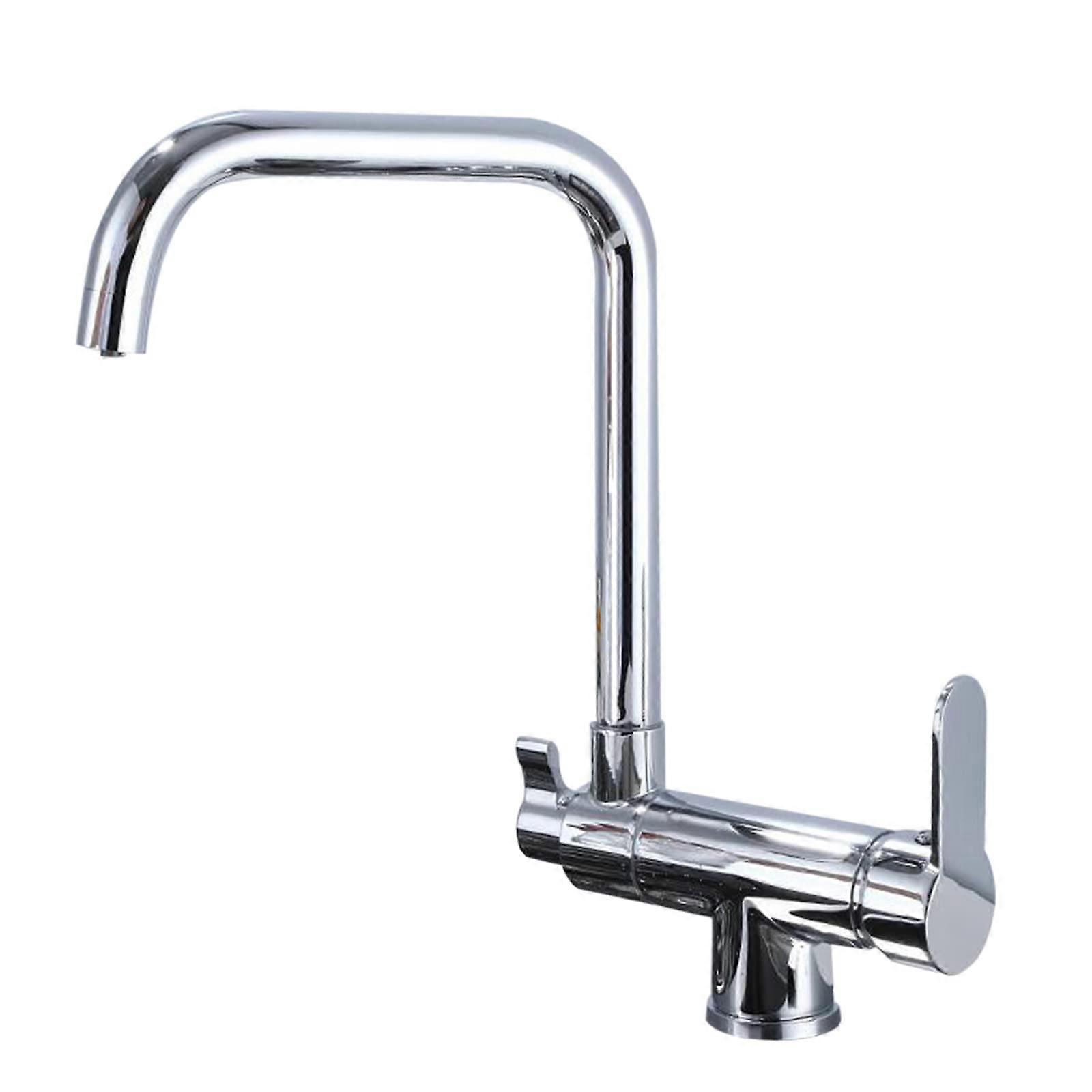 3 Way Kitchen Mixer Tap with Water Filter, Folding Brass Swivel Spout, Chrome Finish