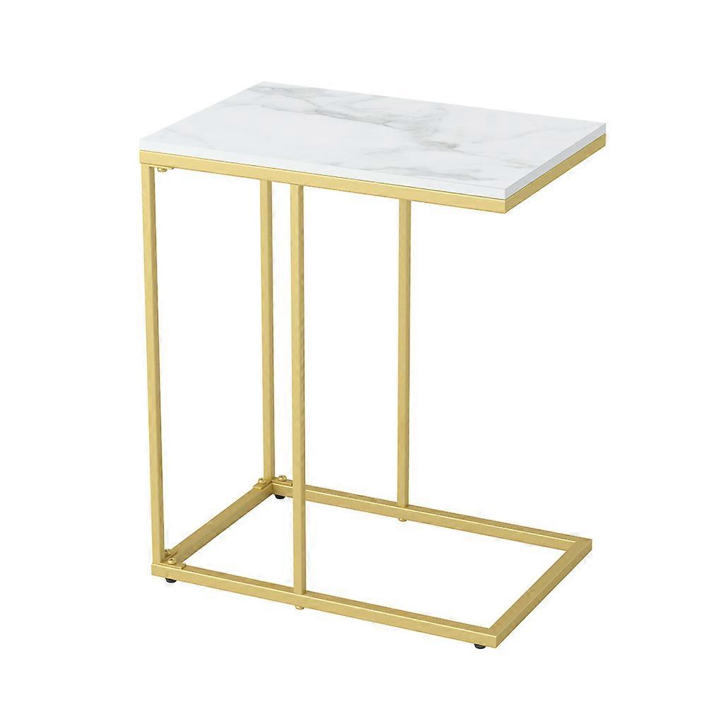 Sofa Side Table High Gloss Marble Top C-Shape End Table with Golden Metal Leg