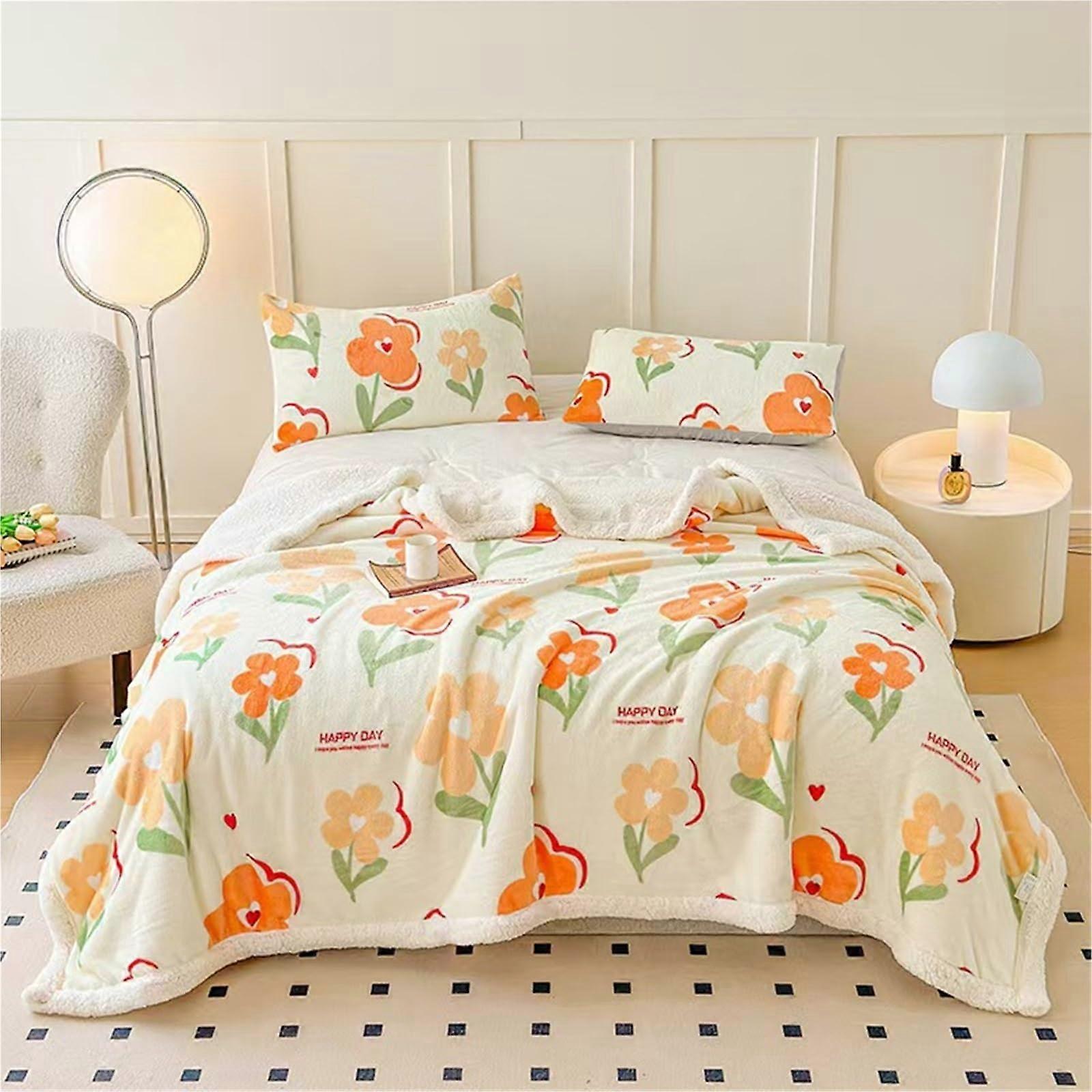 Silky Soft Warm Fleece Blanket, Thick Double Layer AntiStatic Plush Throw, Color6 180x200cm