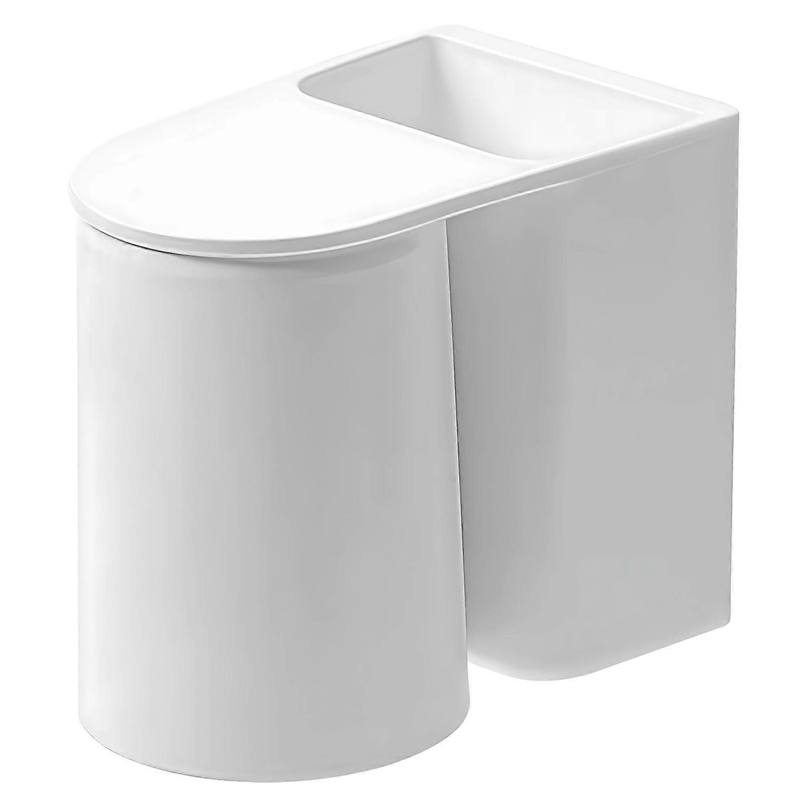 Wall Mounted Toothbrush Holder with Cup and Toothpaste Storage, Adhesive SpaceSaving Bathroom Organizer, White