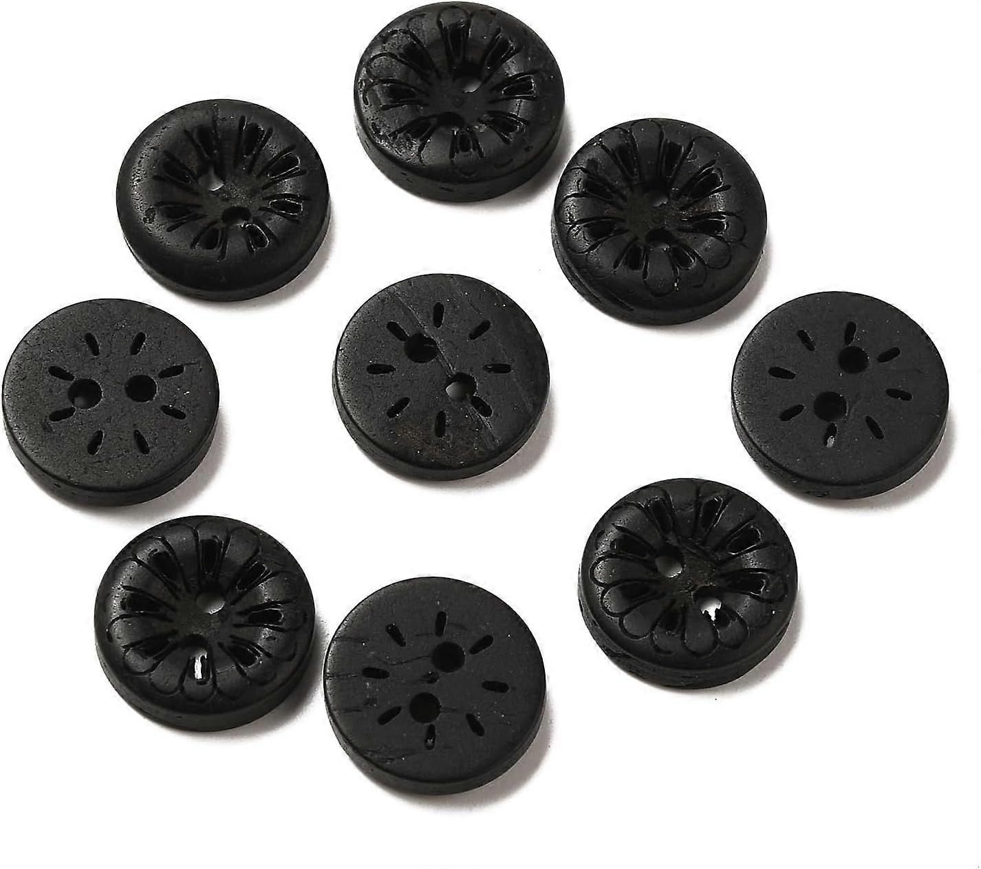 100Pcs Carved 2 Holes Basic Sewing Buttons Coconut Buttons Black 0.51 Inch