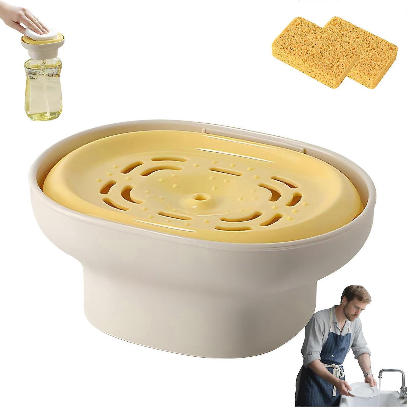 Dish Soap Dispenser with OneHand Press, Leak Proof Pump and Sponge Holder for Fast Draining