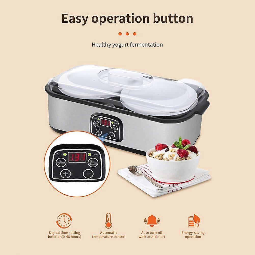 Yogurt Maker 2L Large Capacity Automatic Temperature Control 0-48 Hours Timer Digital Yogurt Maker Machine EU