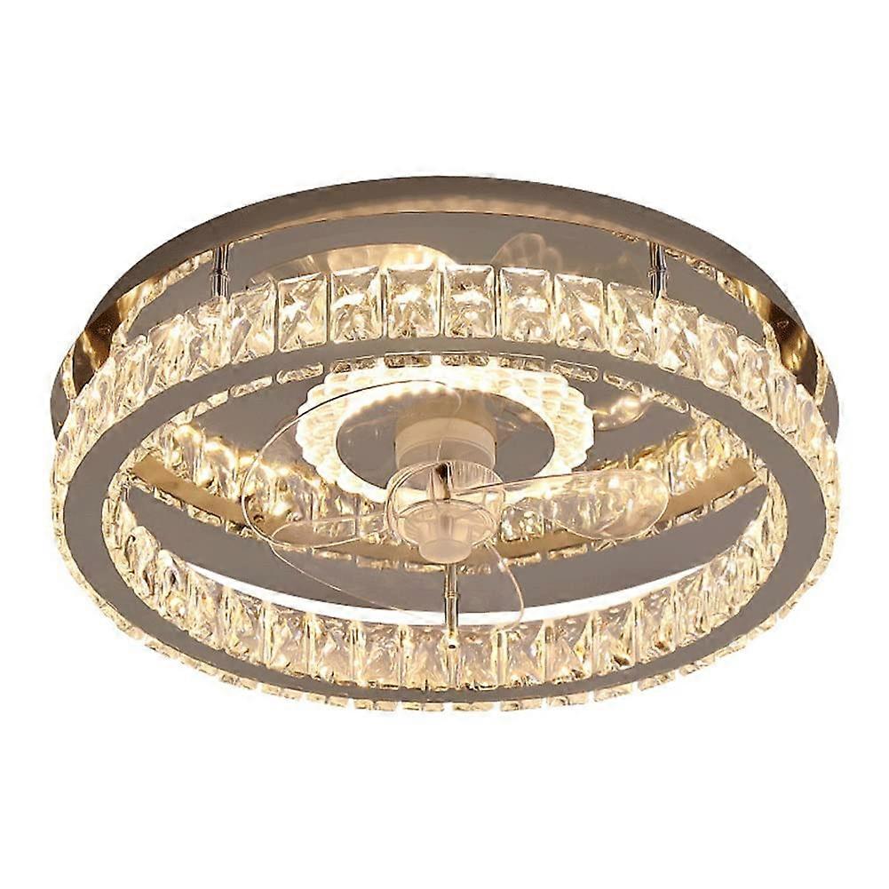 Modern Crystal Ceiling Fan with Light and Remote Control, Low Profile LED Ceiling Fan for Bedroom, 52 Inch, White Finish