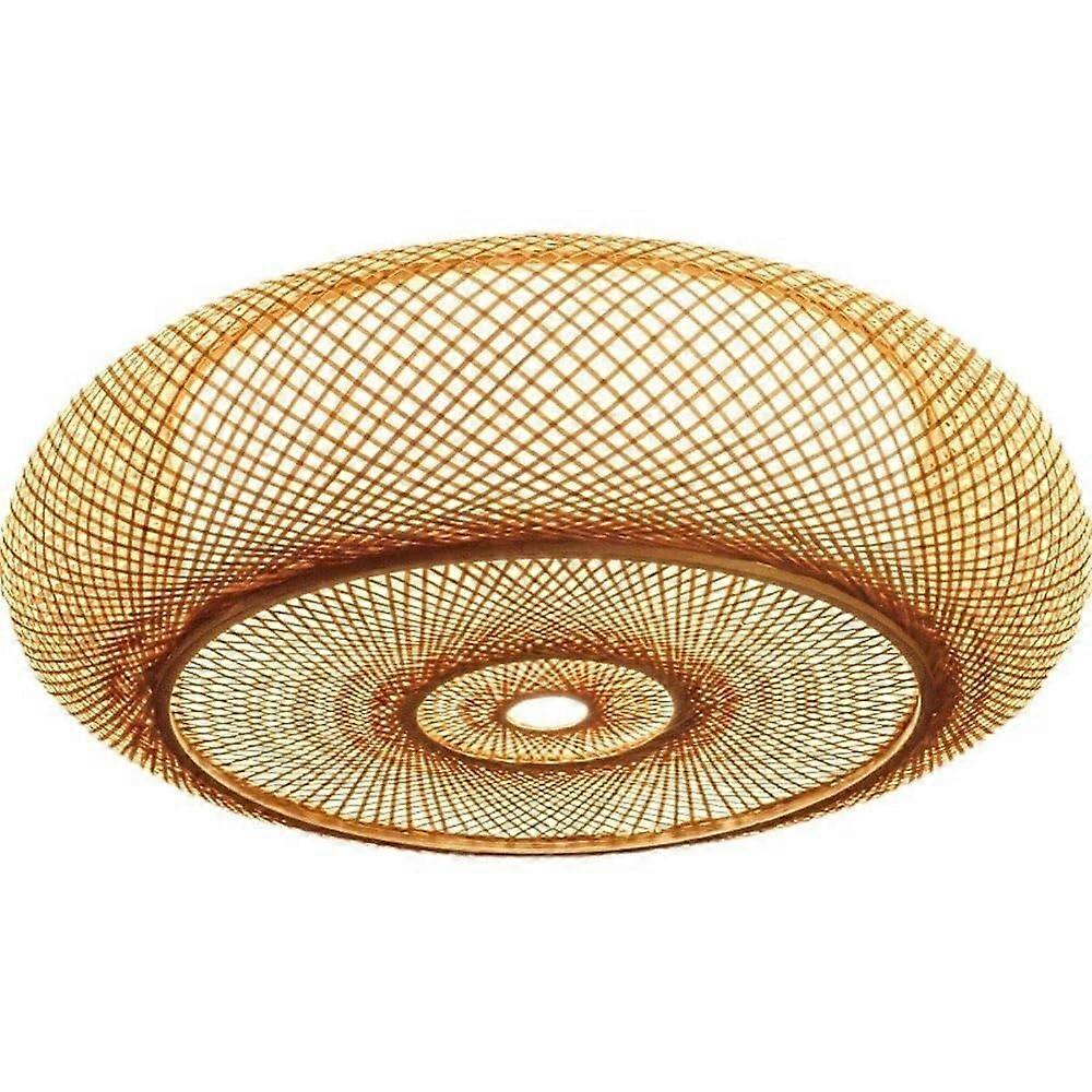 Handmade Bamboo Ceiling Light Fixture with Wicker Lantern Design, 3Light Round Flush Mount 50CM