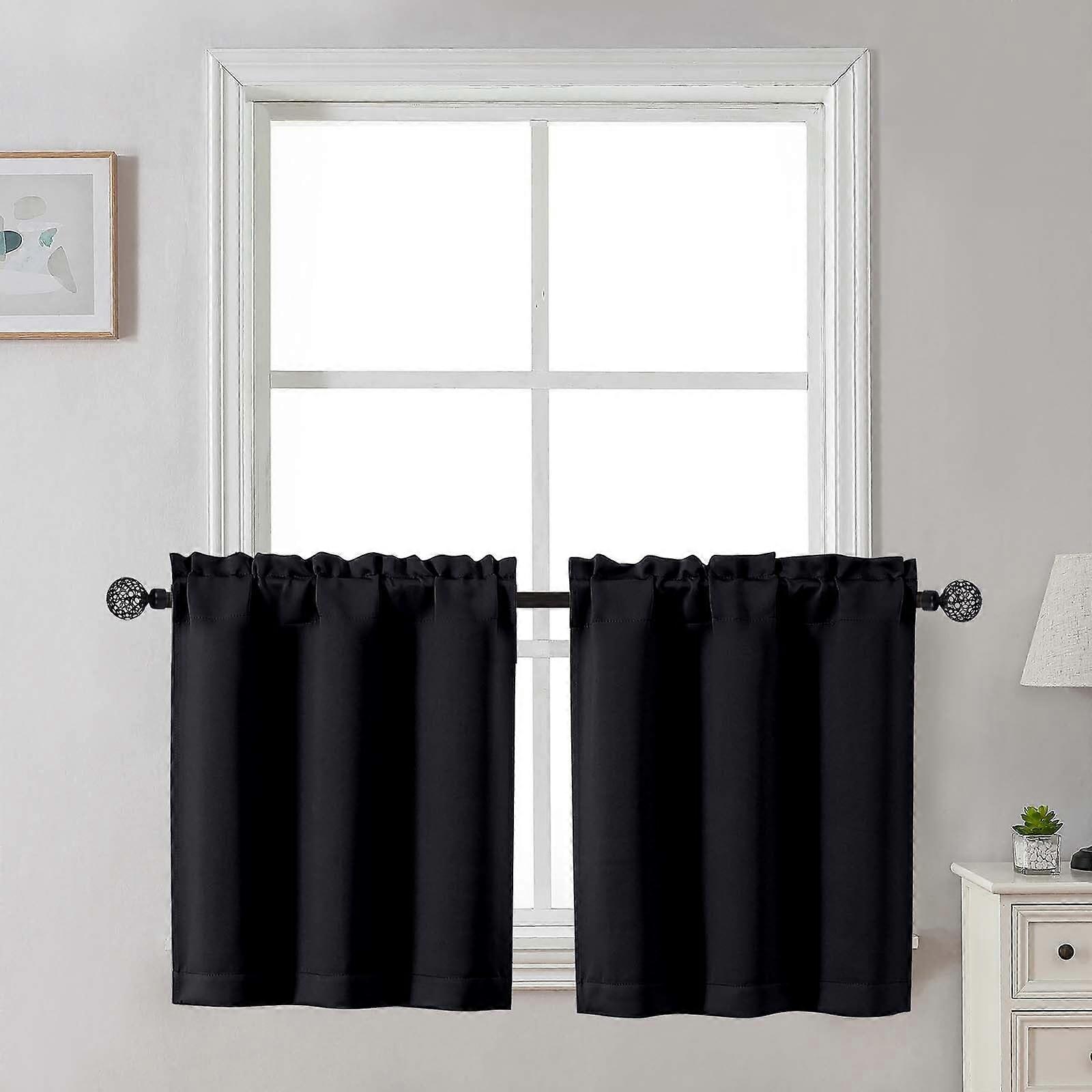 Blackout Kitchen Curtains 24' Tier Panels for Small Windows Over Sink, Privacy and Light Control, 2 Pack