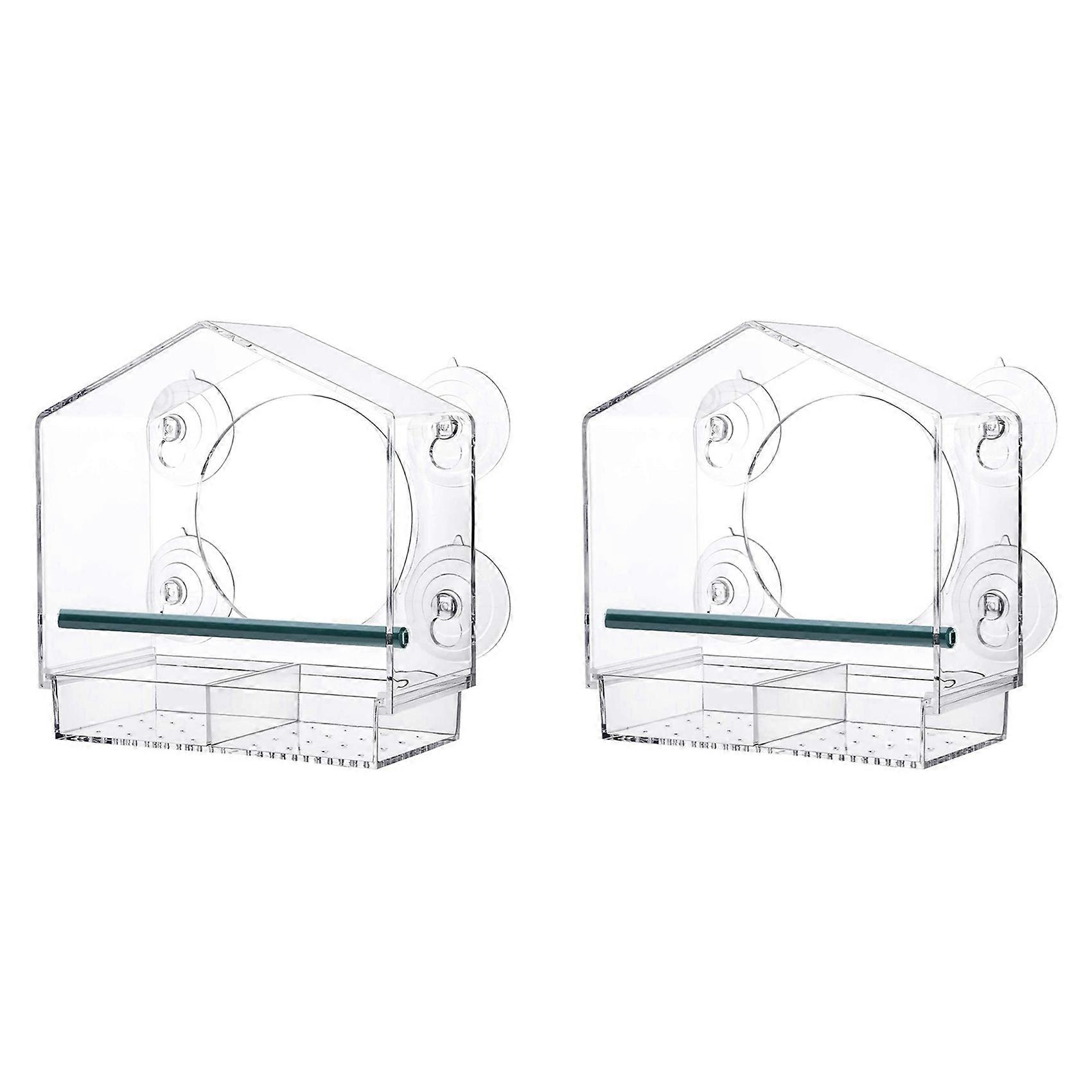 2X Window Bird Feeders with Strong Suction Cups, Clear Bird Feeder Bird House with 2 Compartment Removable Tray