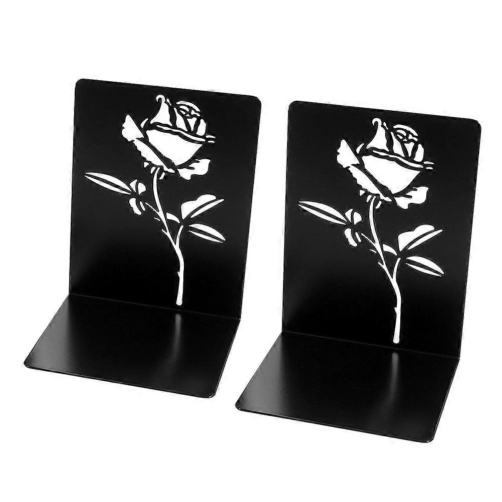Metal Bookends with Hollow Rose Pattern for Book Organization 4Pcs