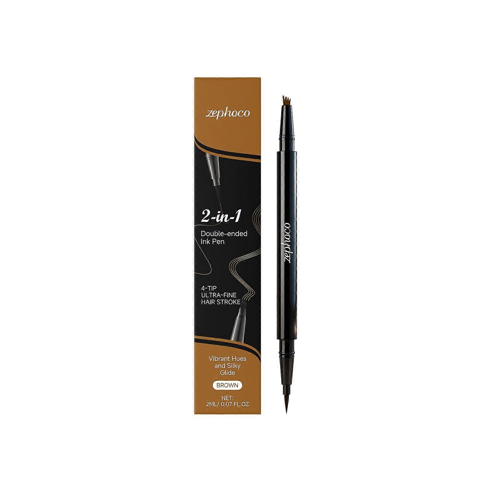 Zephoco Brown 2-in-1 Eyebrow Pencil: Three-dimensional color, long-lasting, smudge-proof, natural brow shape, convenient and smooth.