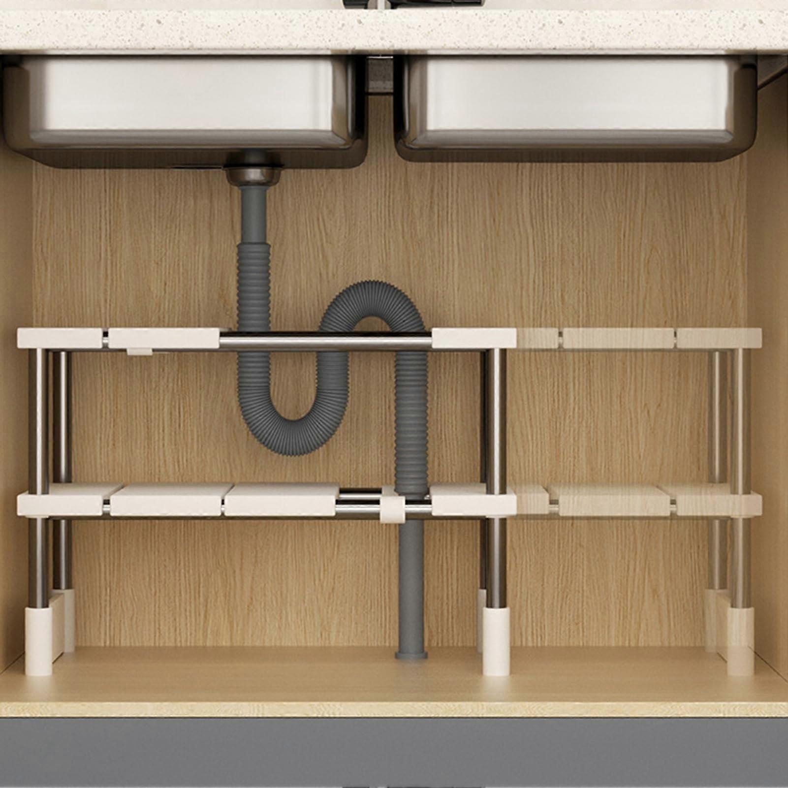 Under Sink Organizer, Adjustable 2 Tier Expandable Storage Rack for Kitchen and Bathroom