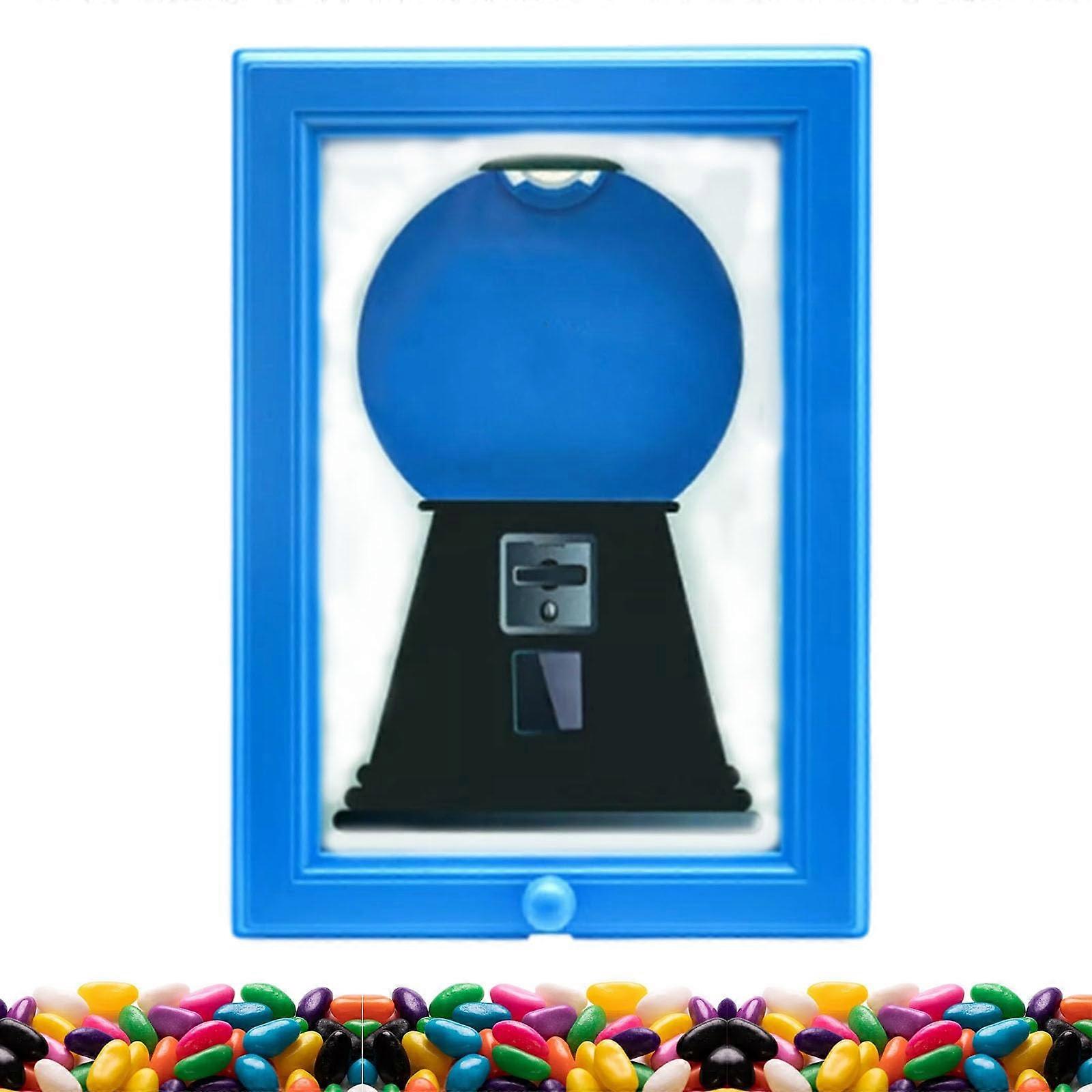 2 in 1 Wall Mounted Candy Dispenser and Framed Gumball Machine with Easy Push Dispense, Blue 32oz