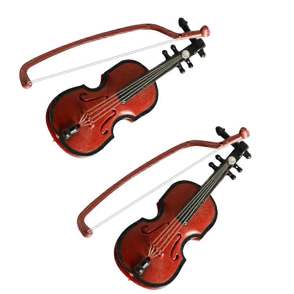 Miniature Violin Ornaments for Decor 2Pcs Brown ABS Instrument Models
