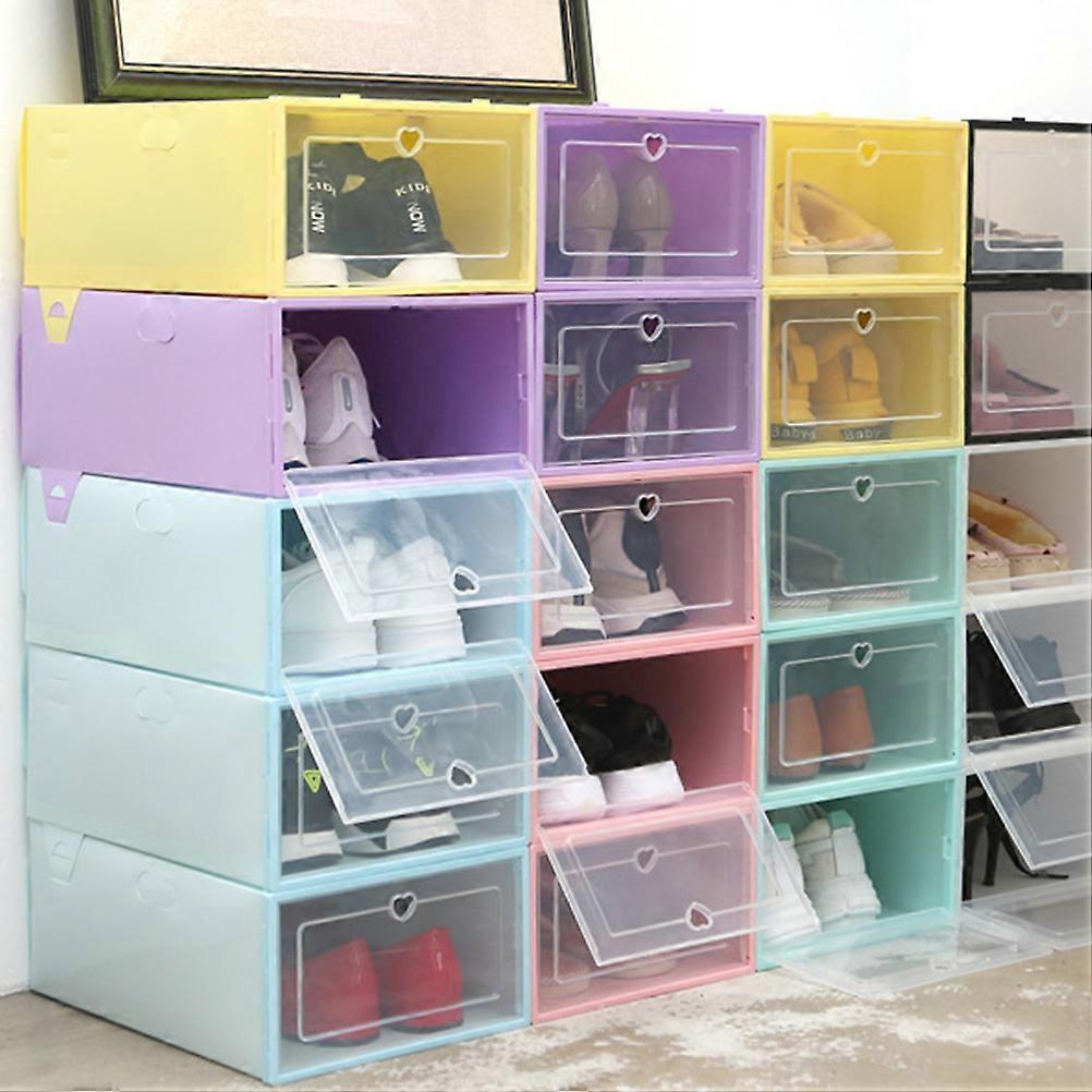 Shoes Container Stackable Drawer Type Box for 6Pcs Blue Plastic Storage