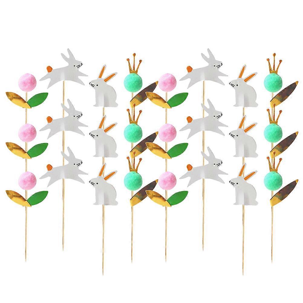 Rabbit Furry Ball Easter Cake Insert Cards for Decoration 24Pcs