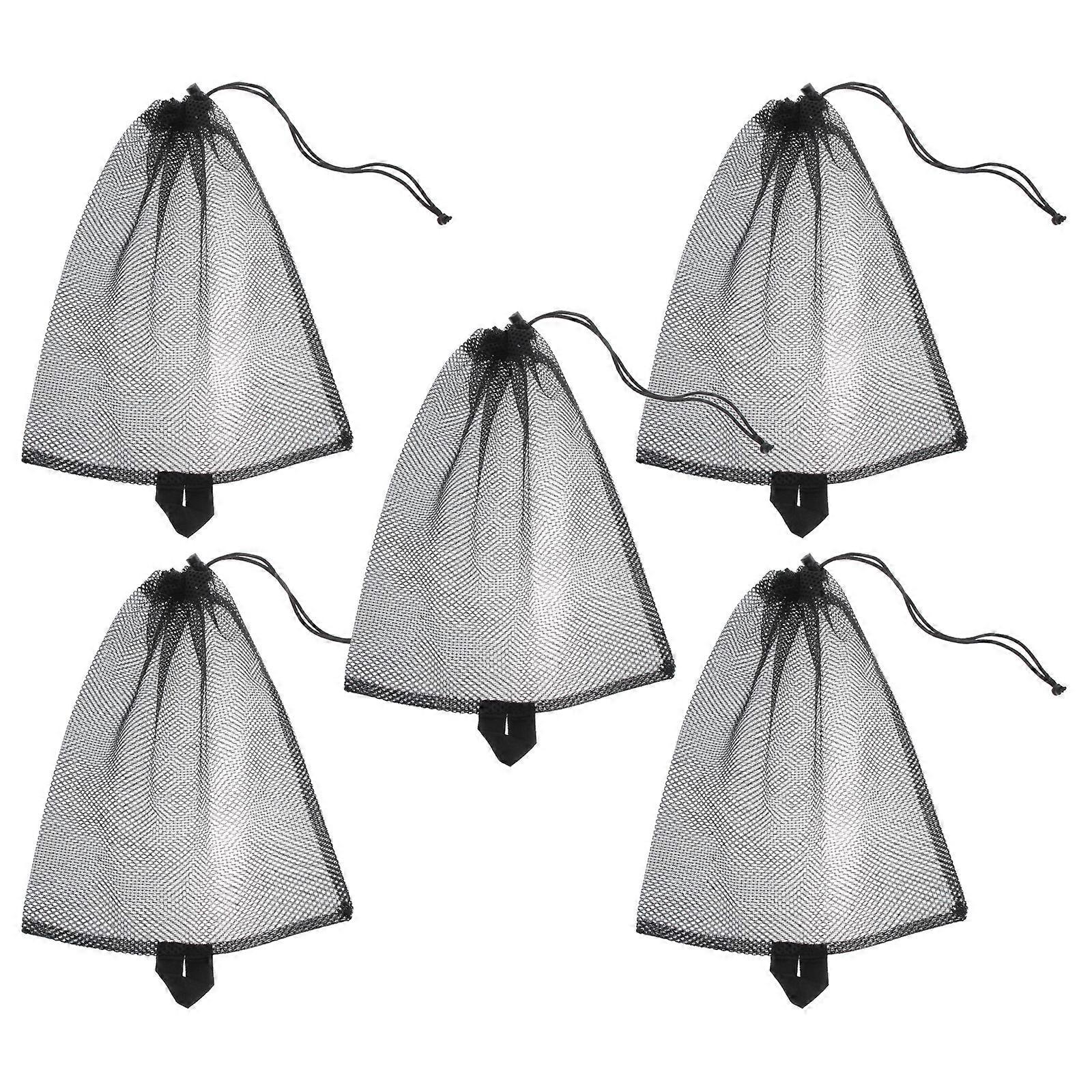 Black Mesh Storage Bag Portable Drawstring Pouch for Travel 5Pcs Set
