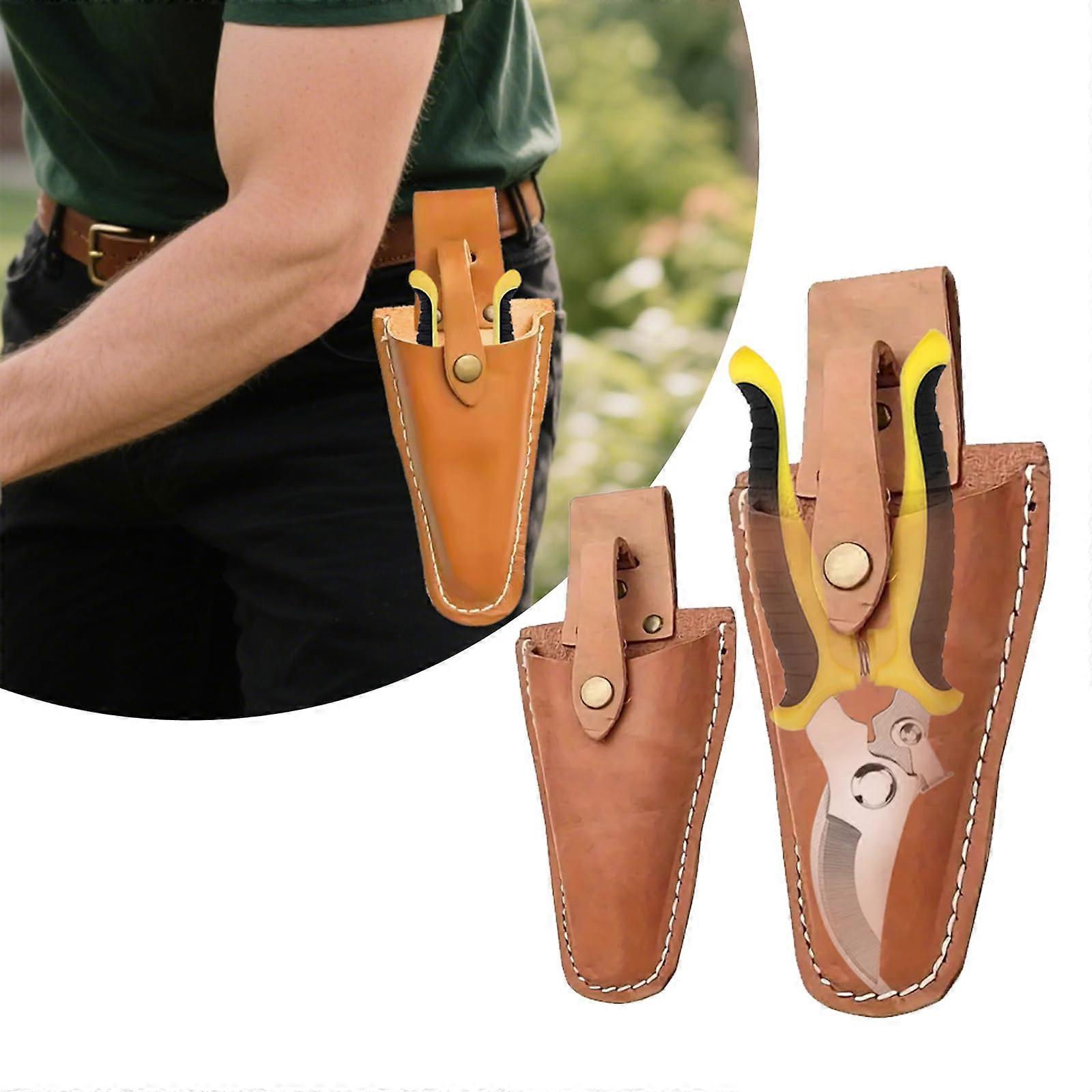 Garden Tool Belt with Leather Pruning Shear Holster, Secure Scissor Hold, Durable Orange 2PCS