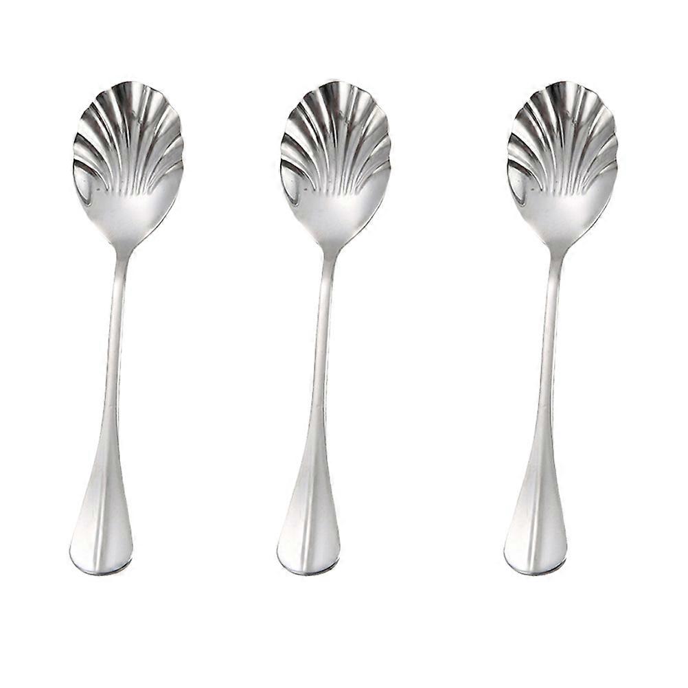 Long Handle Shell Spoons Stainless Steel for Mixing Drinks 3Pcs Set