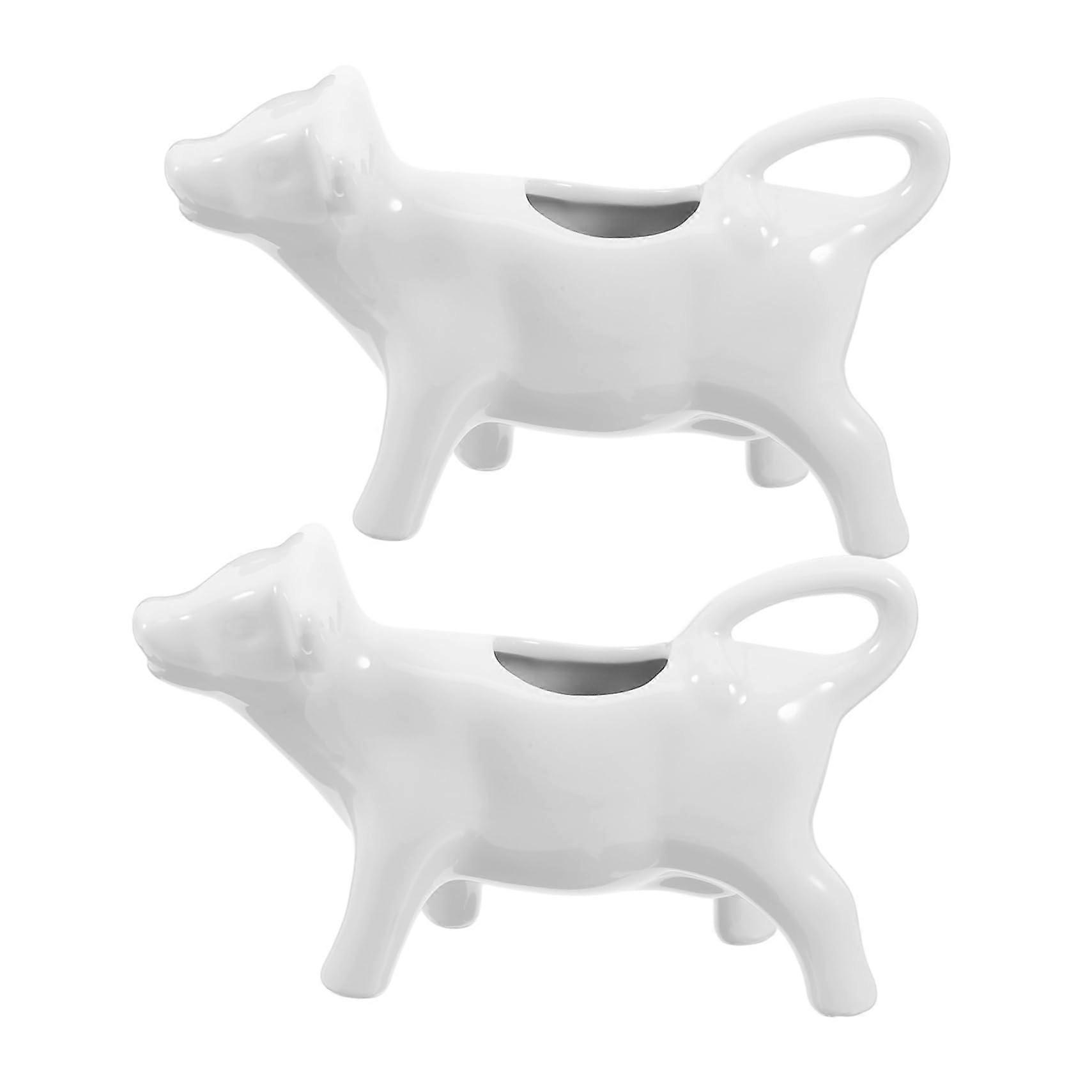 Mini Ceramic Cow Creamer Pitcher 40ML with Handle for Coffee Tea Milk and Syrup Server White