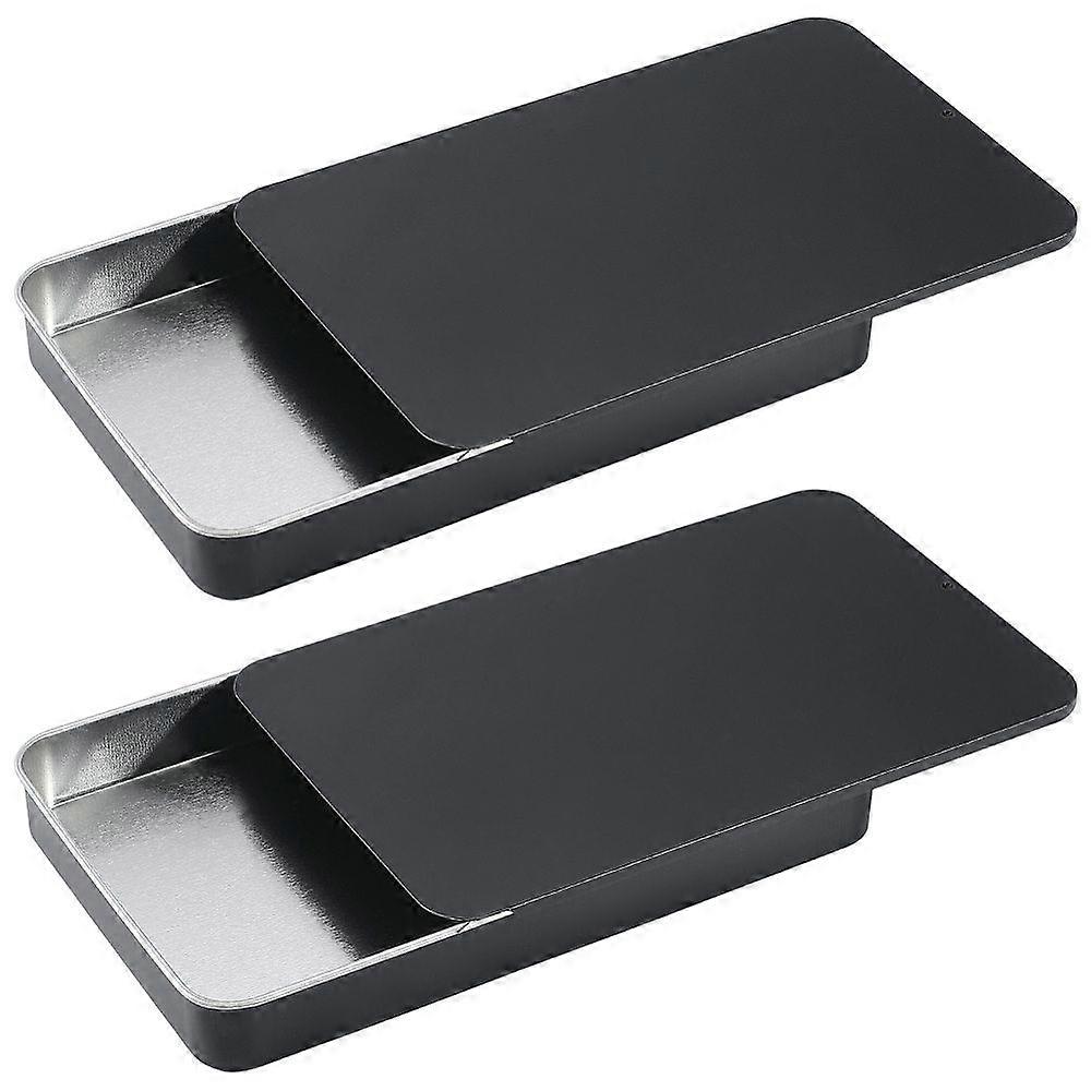 2pcs Slide Top Tinplate Trinket Storage boxes Rectangle Black 16.8x10.3x1.95cm