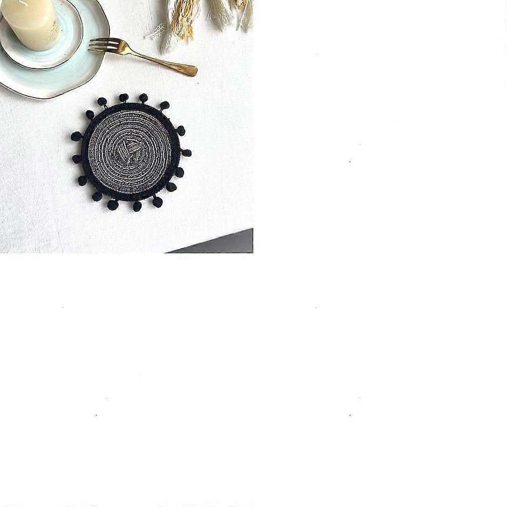 Cotton Macrame Cup Mats Handmade Coaster Round Black 130mm 2pcs/set