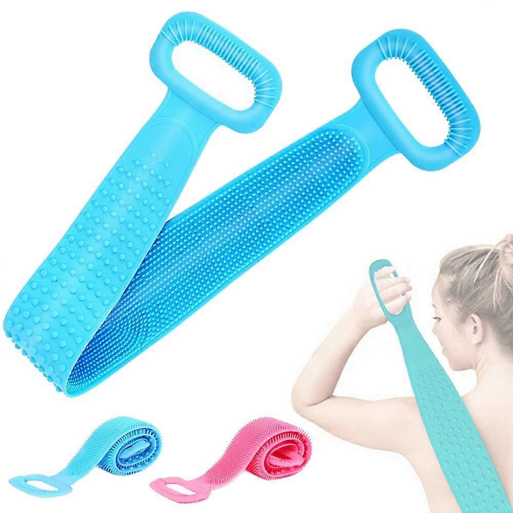 Silicone Back Scrubber with Handles, DoubleSided Exfoliating Bath Belt for Shower, Blue