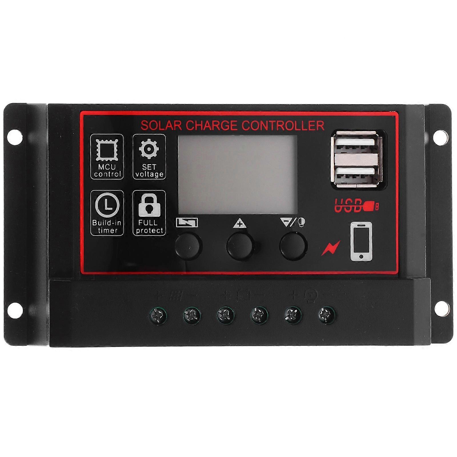 Solar Controller Black 2Pcs 20A 12V 24V Charge Controller with Dual USB