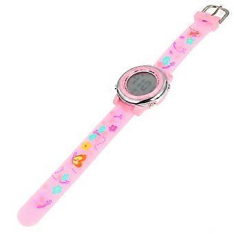 Waterproof Electronic Kids Watch Multifunction Wrist Watch Butterfly Pink