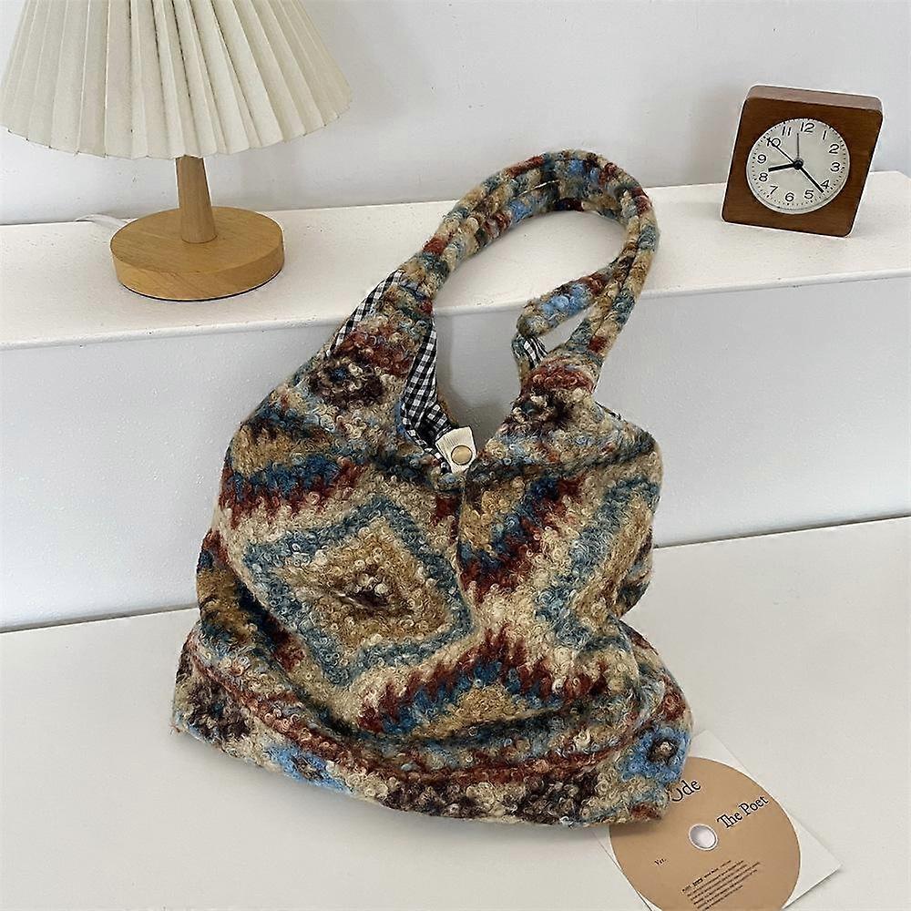 Canvas Backpack, Single Shoulder, Large Capacity, Student Commute, Retro Checkered Simple