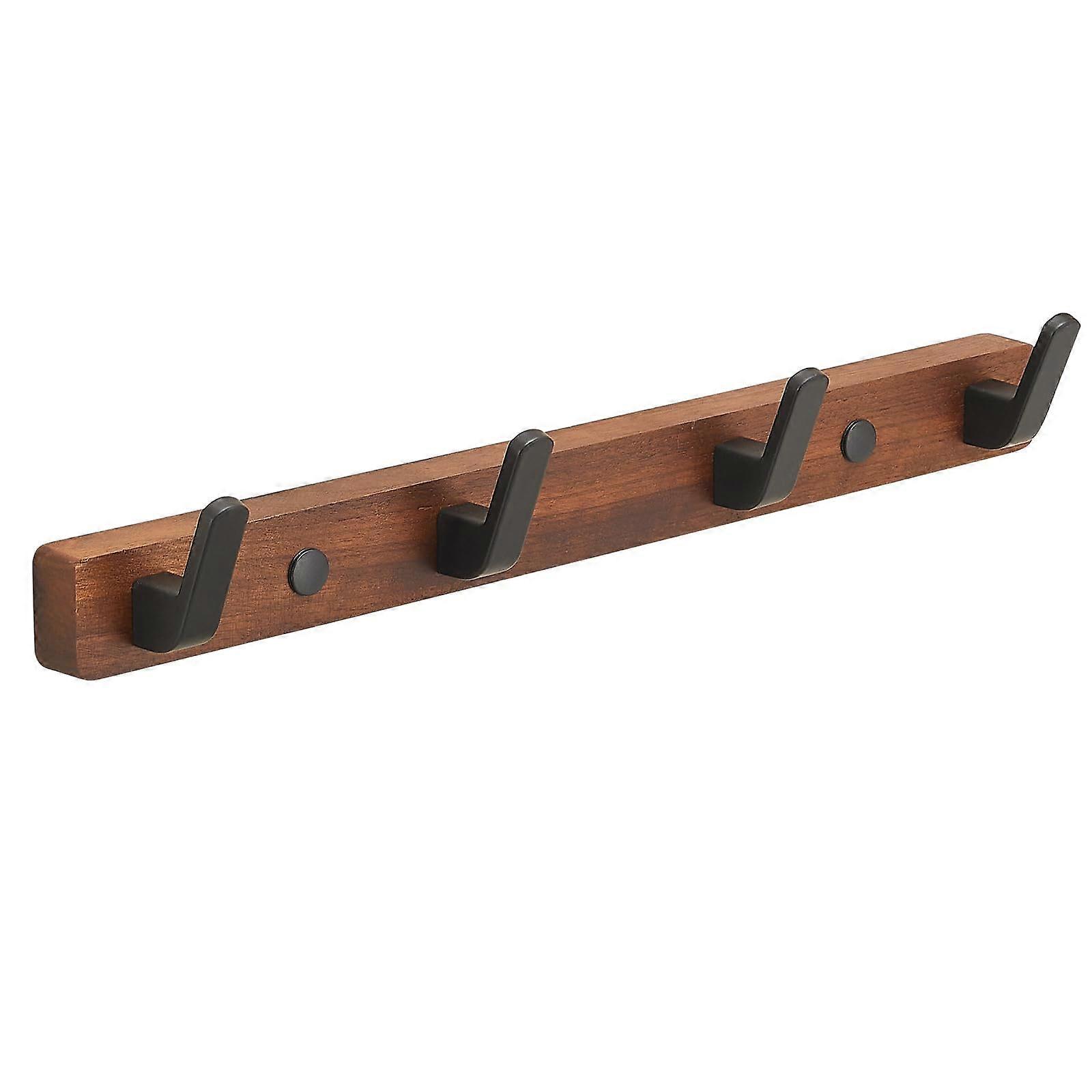 Walnut Wall Hook Coat Rack with 4 Solid Metal Hooks, SpaceSaving Black Finish 13.77 Inches