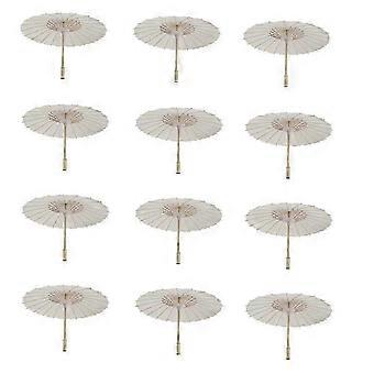 12 stk. papirparasol strandparaply hvid gør-det-selv paraply fotograferingsrekvisitter til babyshower fest bryllup 60 cm / 23,6 tommer - NBB