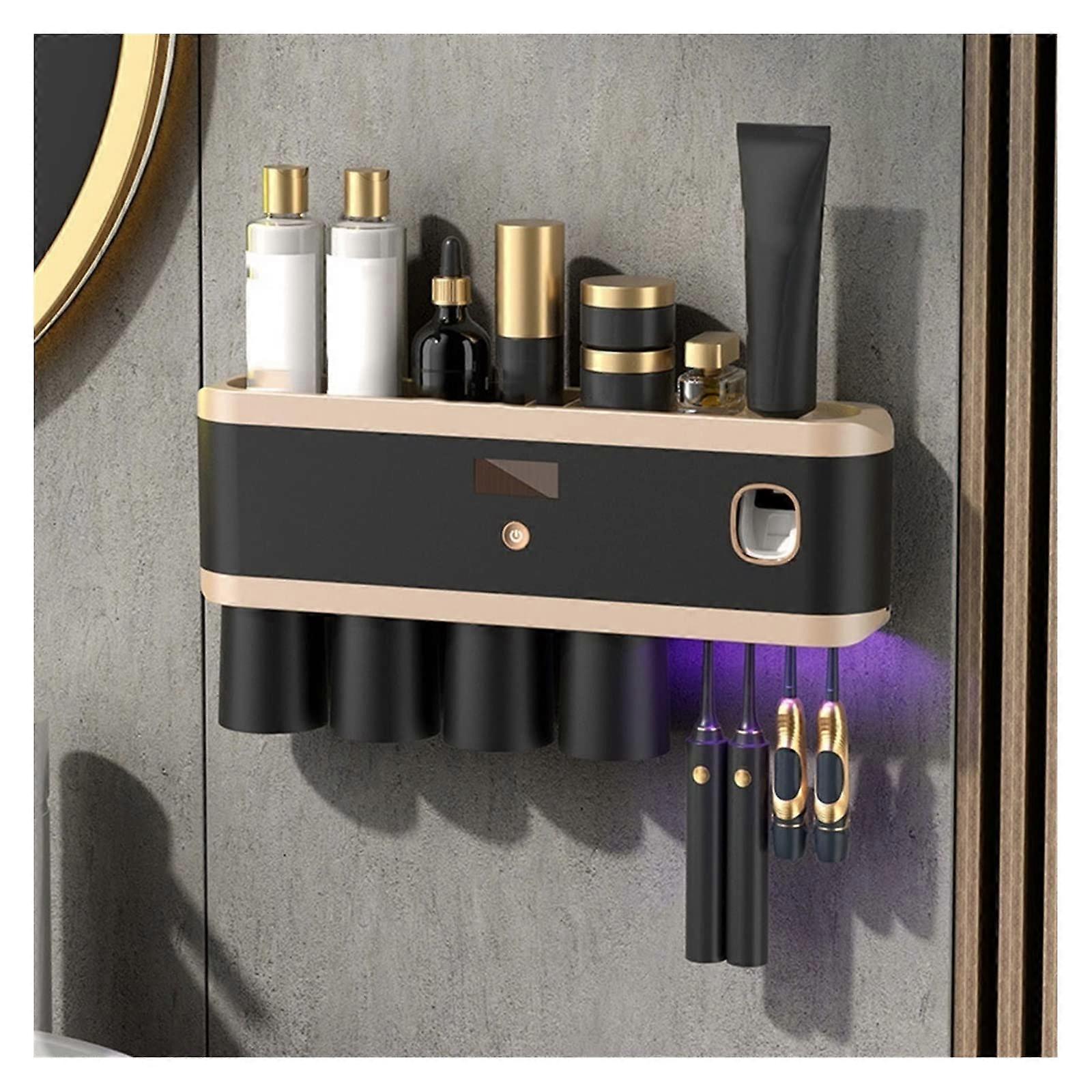 Wall Mounted Toothbrush Holder with Cup and Automatic Toothpaste Dispenser for Bathroom