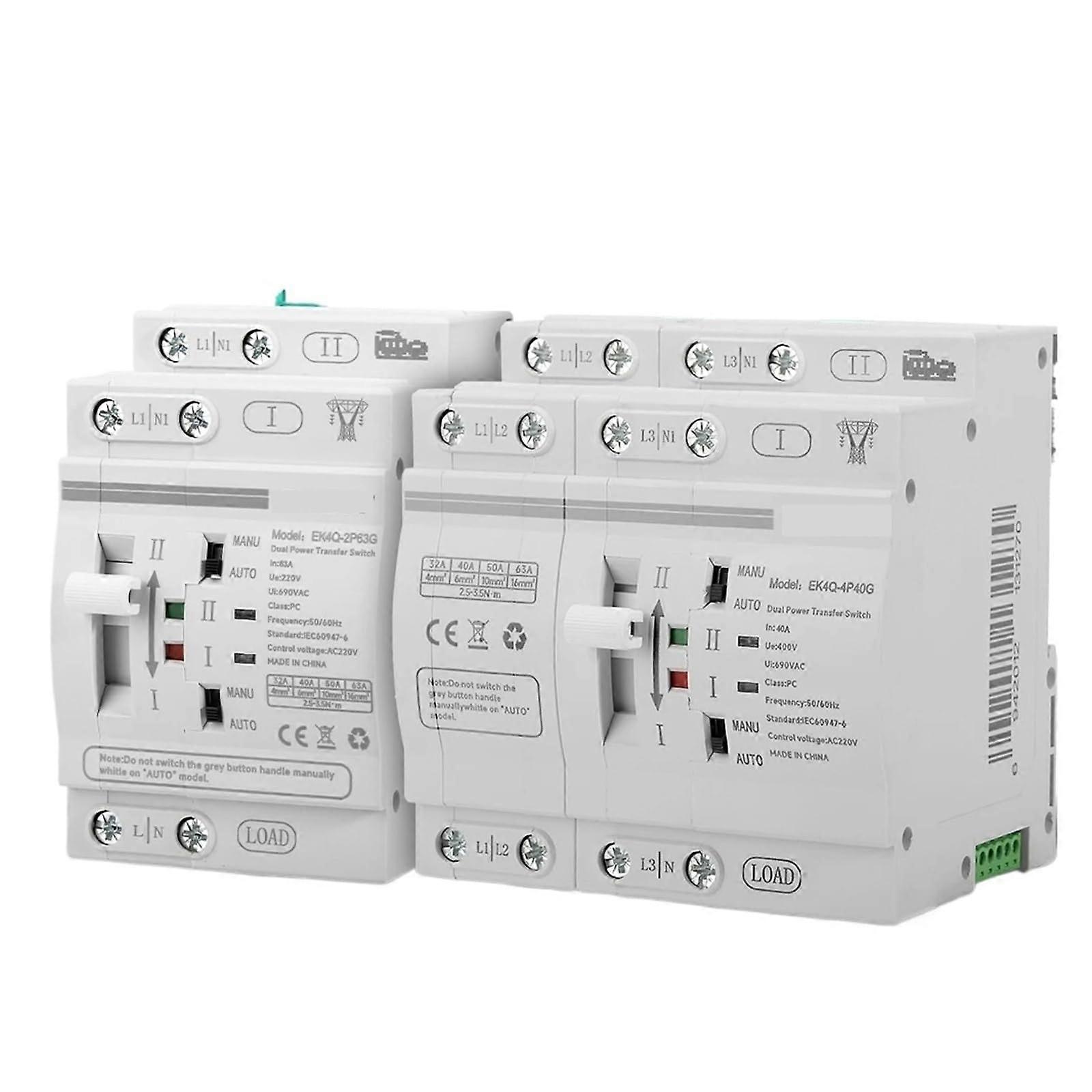 2 Pole 40A Automatic Transfer Switch Dual Power Generator Switch with Dual Conductor Control